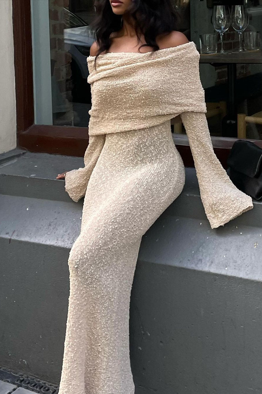 Lori I Wheat Knit Boucle Dress