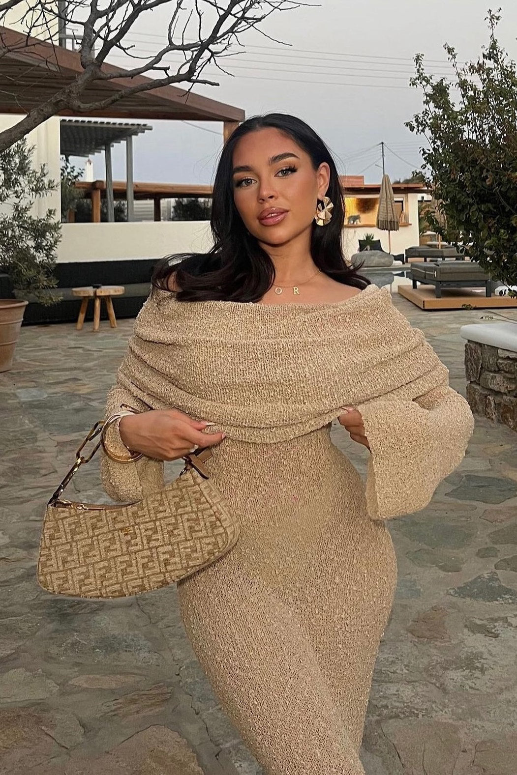 Lori I Wheat Knit Boucle Dress