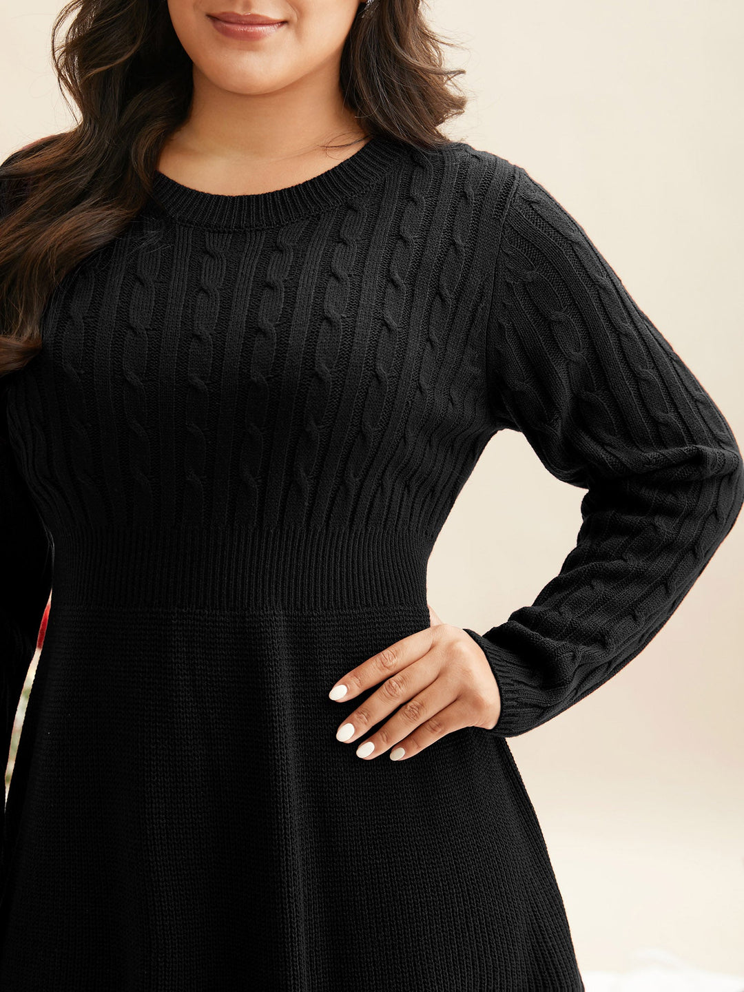 Miriam I Cable Knit Fit-and-Flare Midi Dress