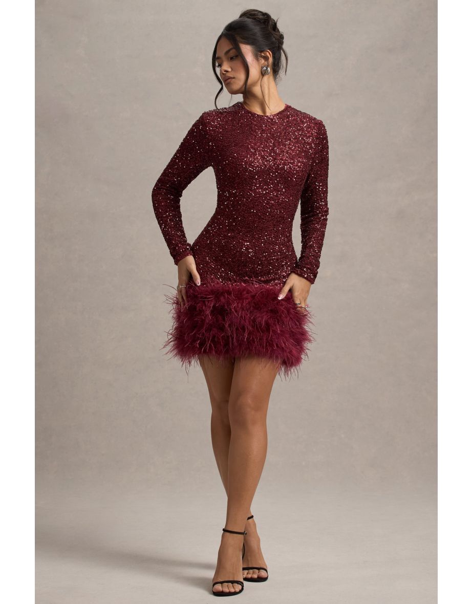 Amelia - Modern Sequins Feather Mini Dress