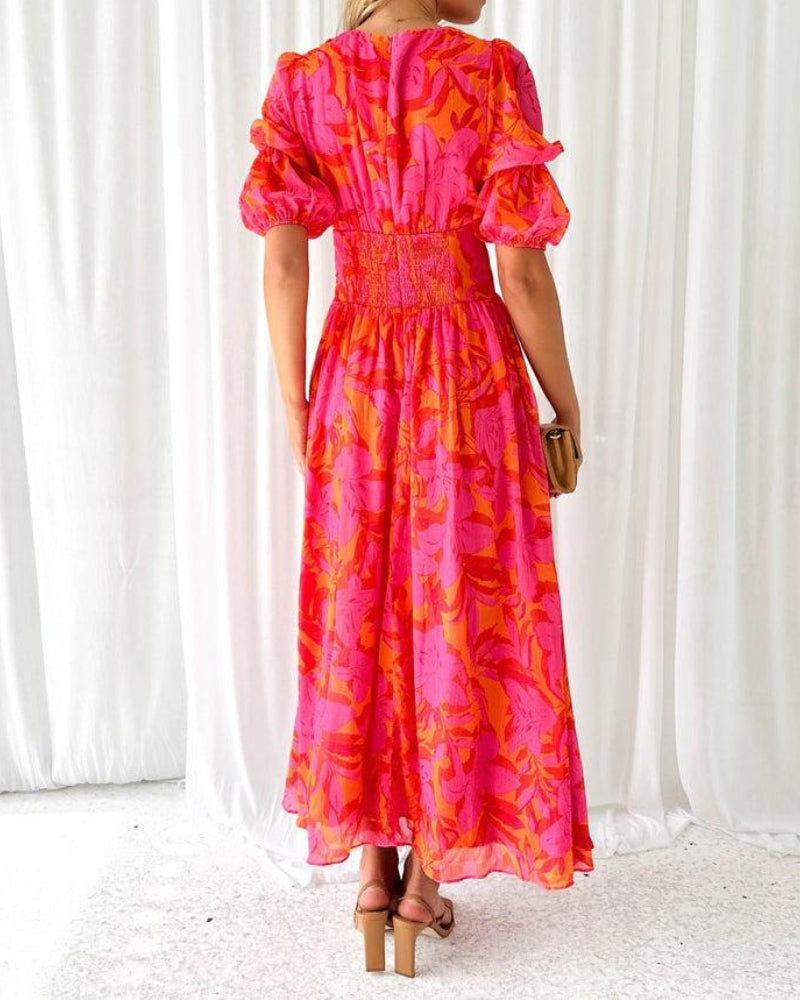 Derana™ - Vibrant Red and Pink Maxi Dress