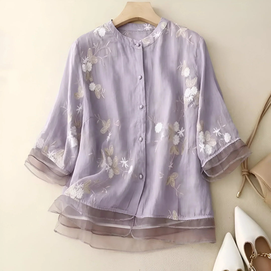 Ula I Embroidered Blouse with Button-Down Design