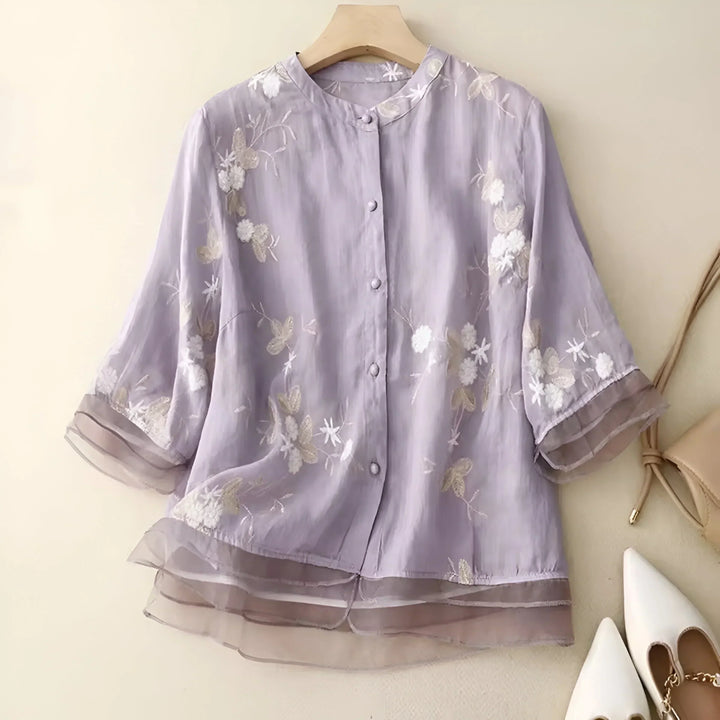 Ula I Embroidered Blouse with Button-Down Design