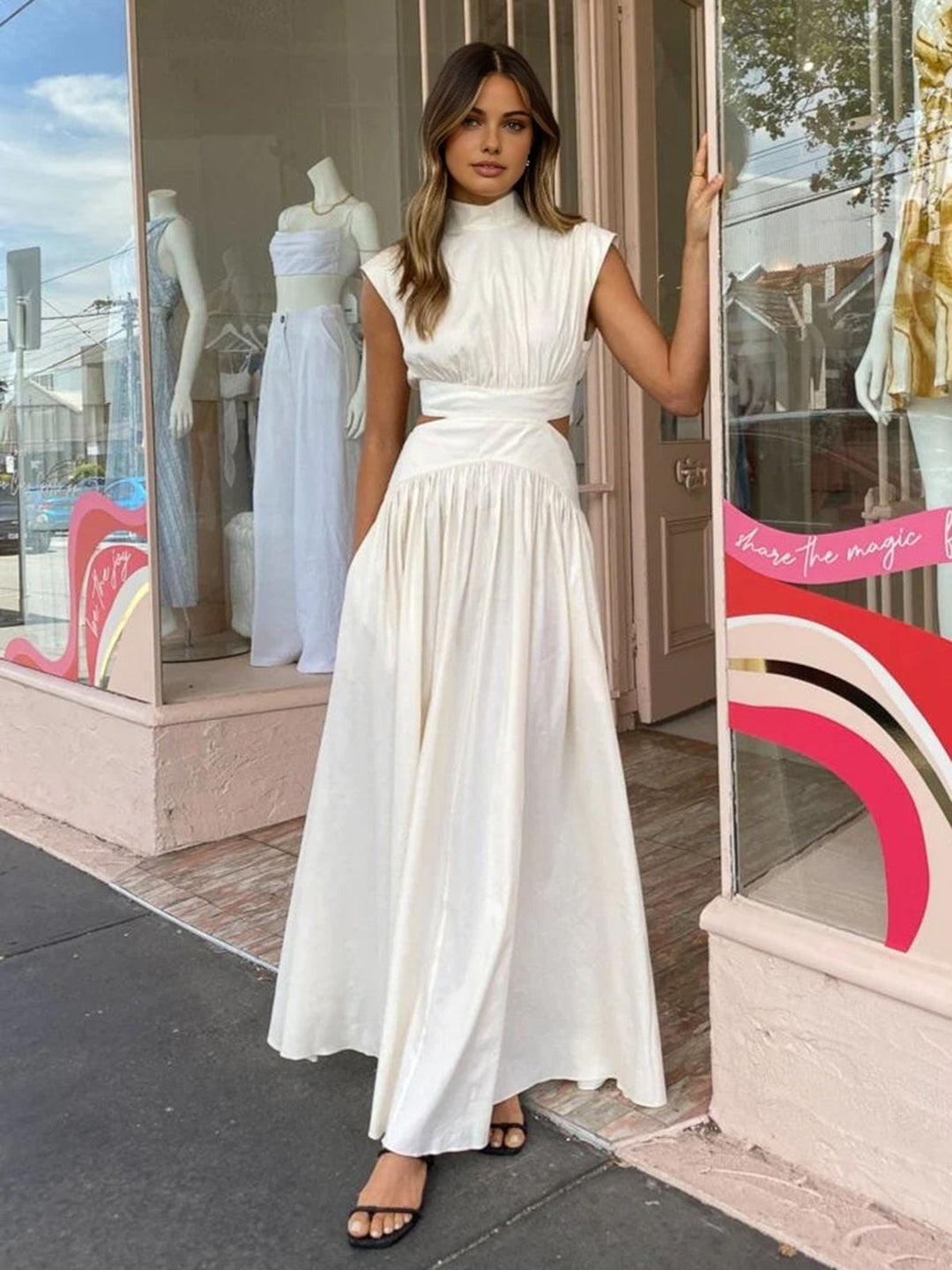 Lina I Mock Neck Cut Out Long Dress