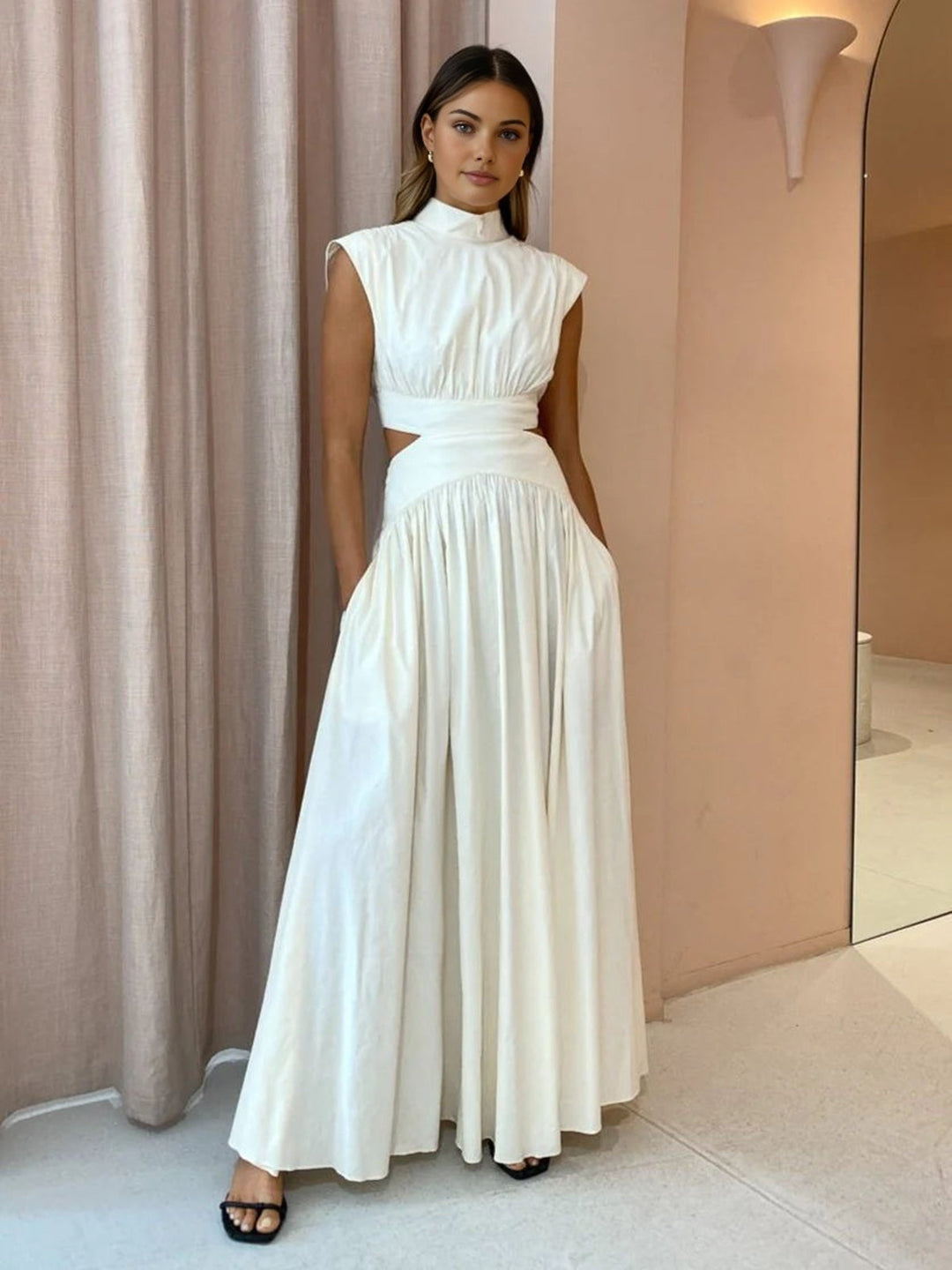 Lina I Mock Neck Cut Out Long Dress
