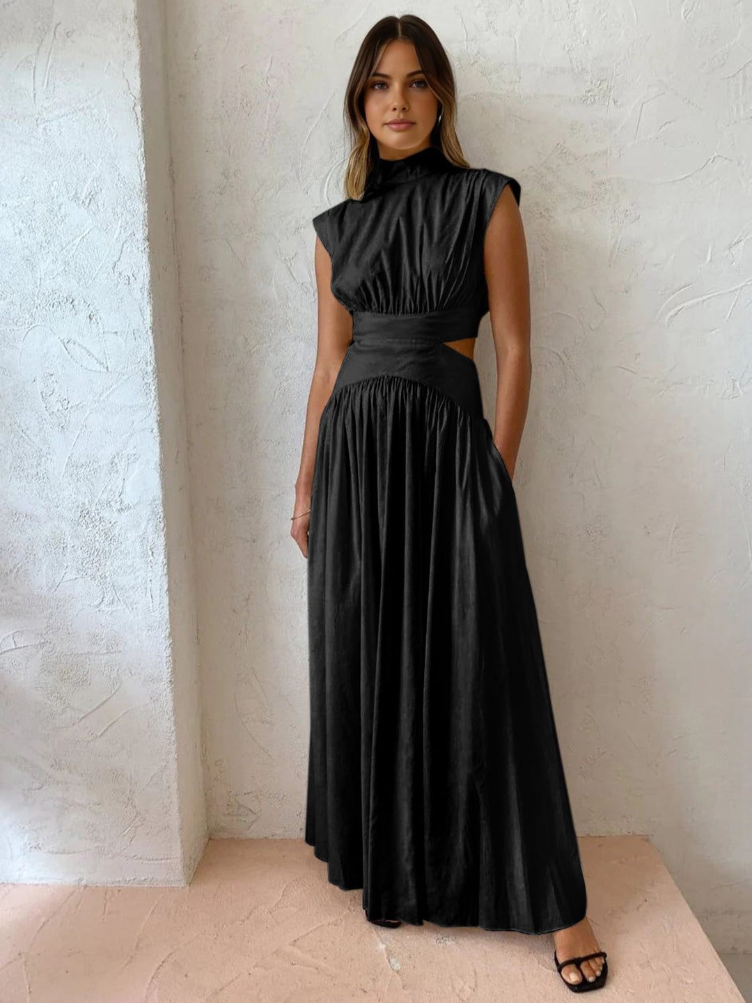Lina I Mock Neck Cut Out Long Dress
