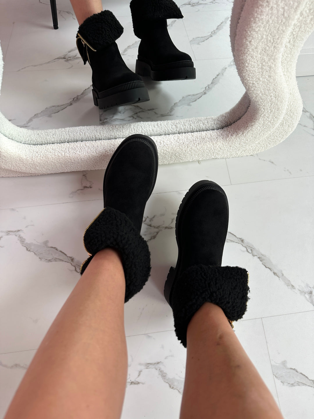 Cozy Black Zipper Boots