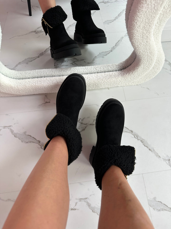 Cozy Black Zipper Boots