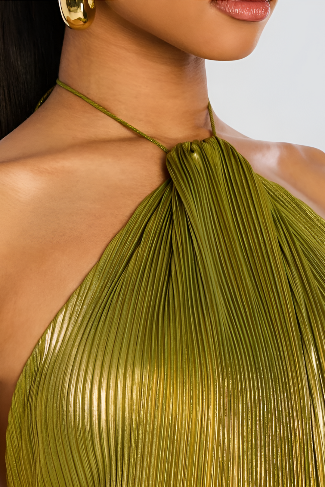 Thalia I Metallic Peridot Maxi Dress