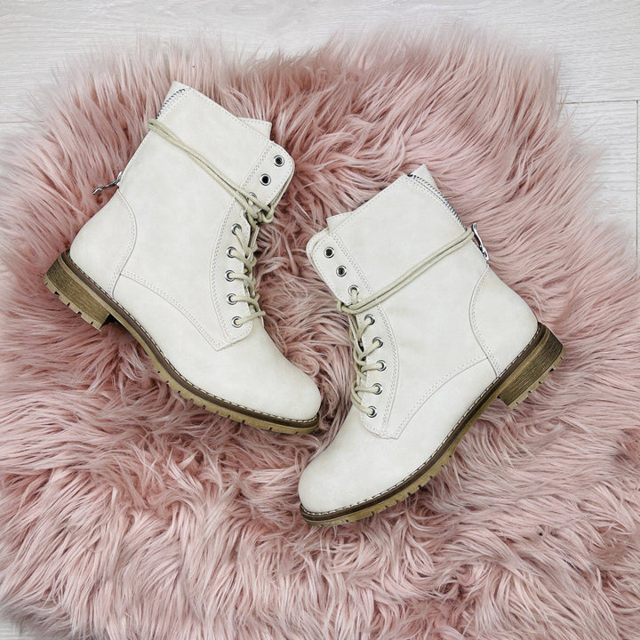 Beige Lace-Up Boots