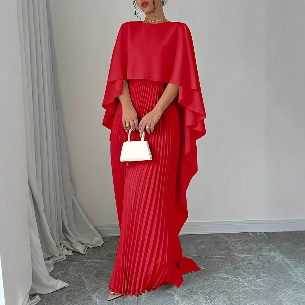 Tia I Flowing Pleated Batwing Sleeve Maxi Dress
