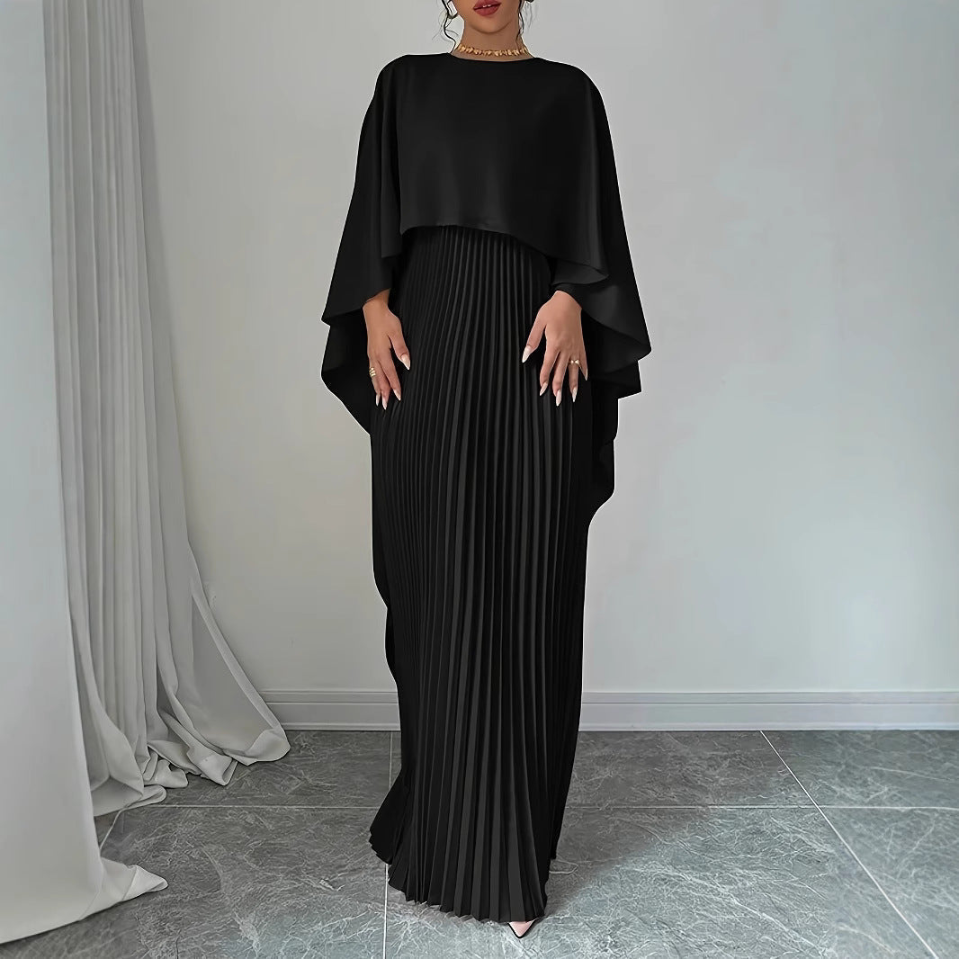 Tia I Flowing Pleated Batwing Sleeve Maxi Dress