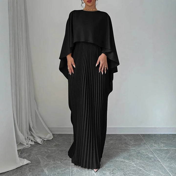 Tia I Flowing Pleated Batwing Sleeve Maxi Dress