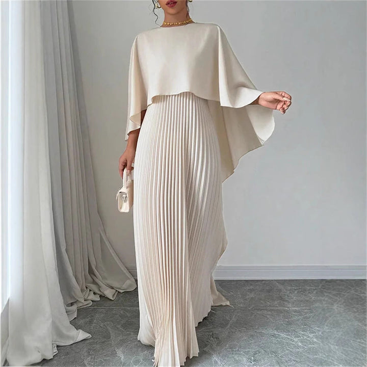 Tia I Flowing Pleated Batwing Sleeve Maxi Dress