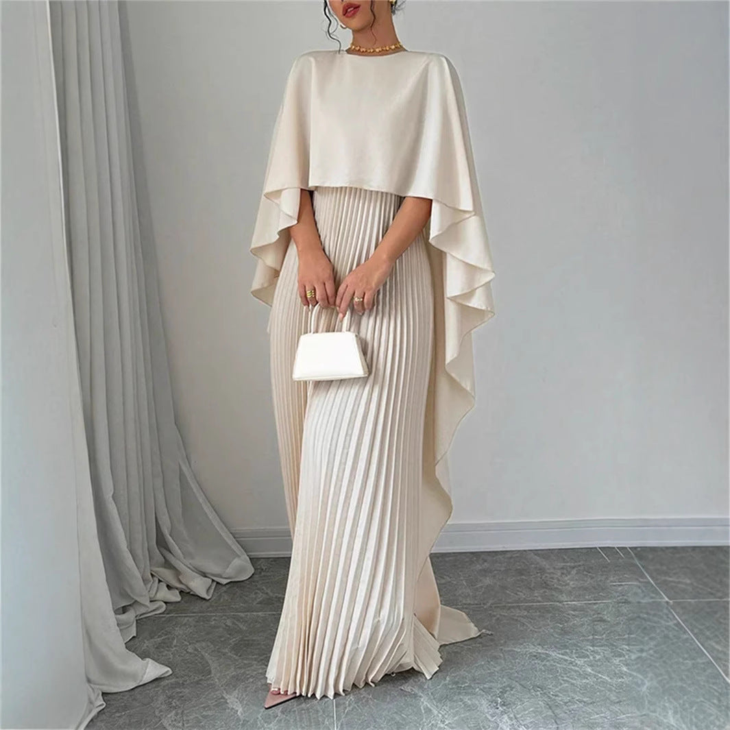 Tia I Flowing Pleated Batwing Sleeve Maxi Dress