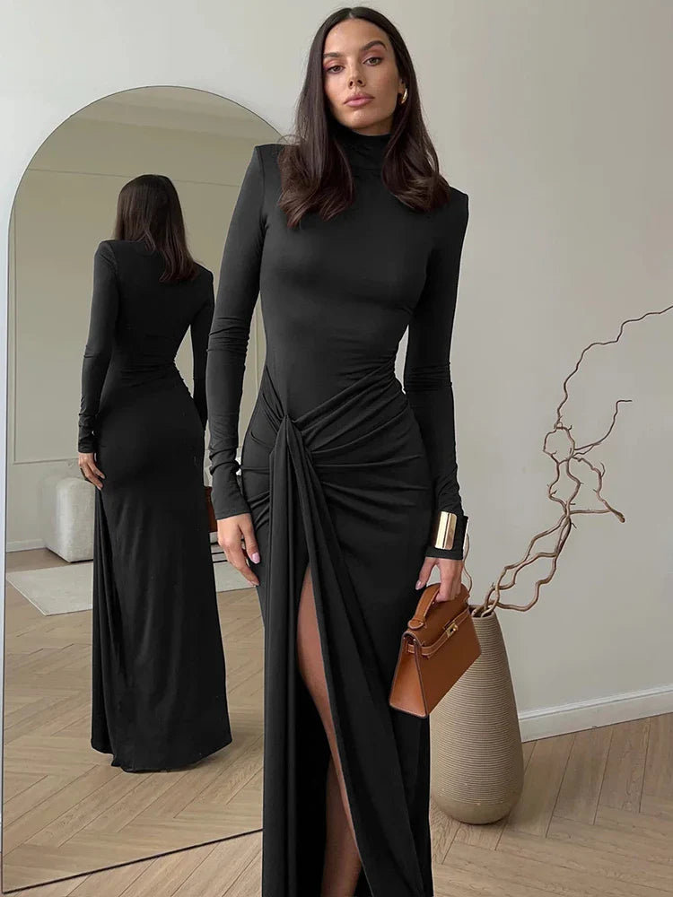 Abigail - Sexy Turtleneck Bodycon Dress with Thigh High Split
