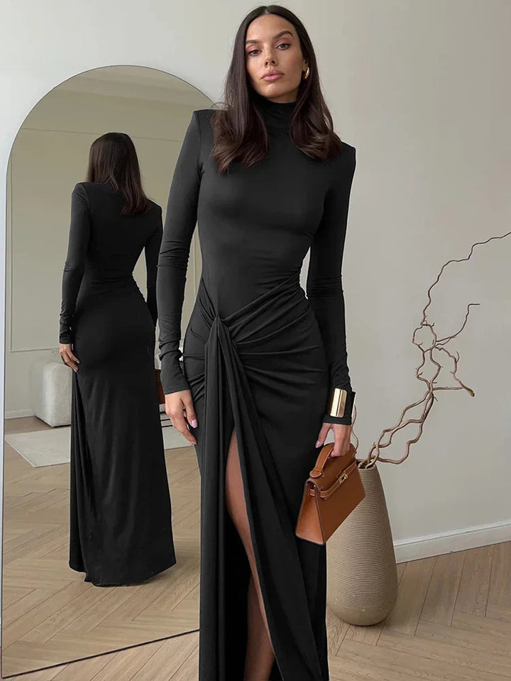 Abigail - Sexy Turtleneck Bodycon Dress with Thigh High Split