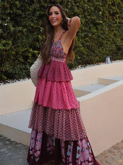 Mona - Classic Floral Print Maxi Dress