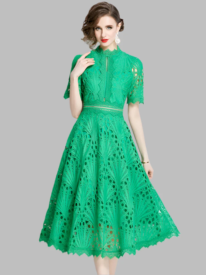 Olivia -  Elegant Floral Crochet Lace Midi Dress