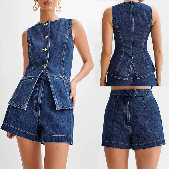 Scarlett™ - Modern Sleeveless Denim Two Piece Set