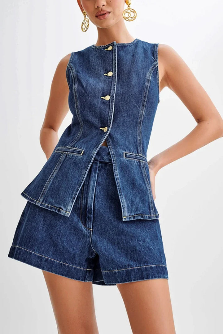 Scarlett™ - Modern Sleeveless Denim Two Piece Set