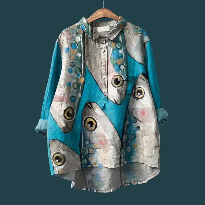 Lina™ - Comfortable Vintage Fish Print Shirt