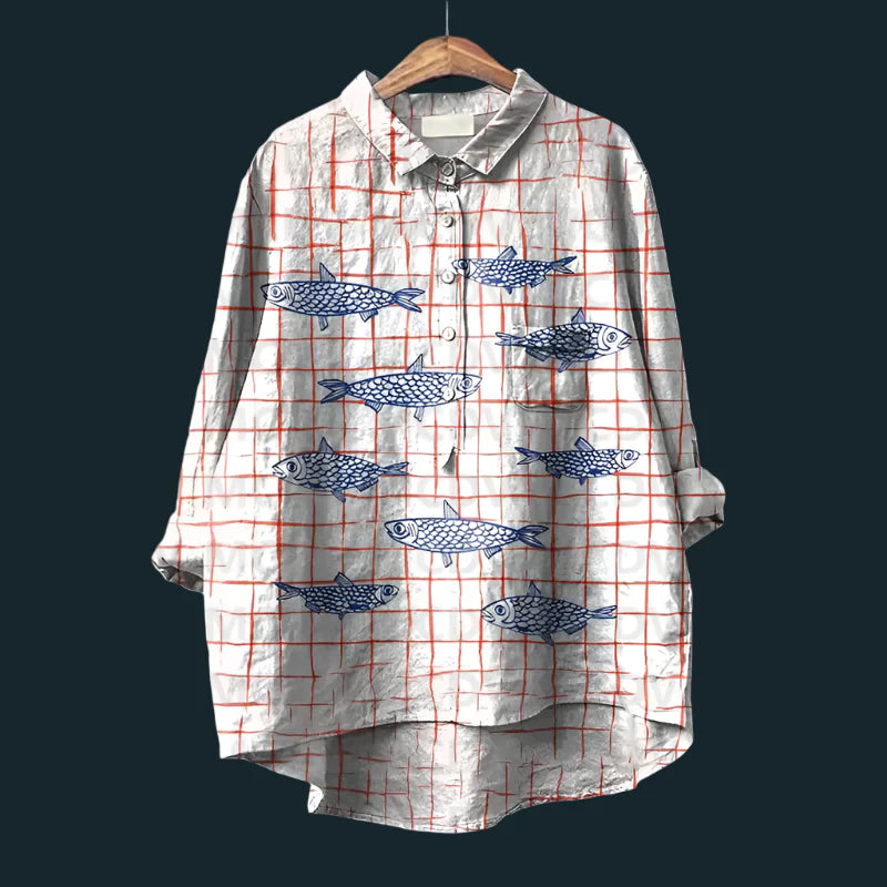 Lina™ - Comfortable Vintage Fish Print Shirt