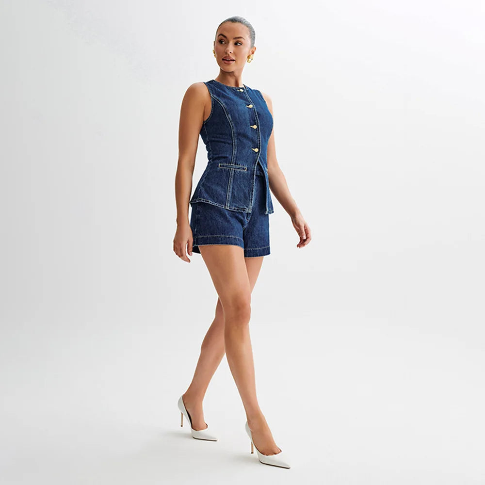 Scarlett™ - Modern Sleeveless Denim Two Piece Set
