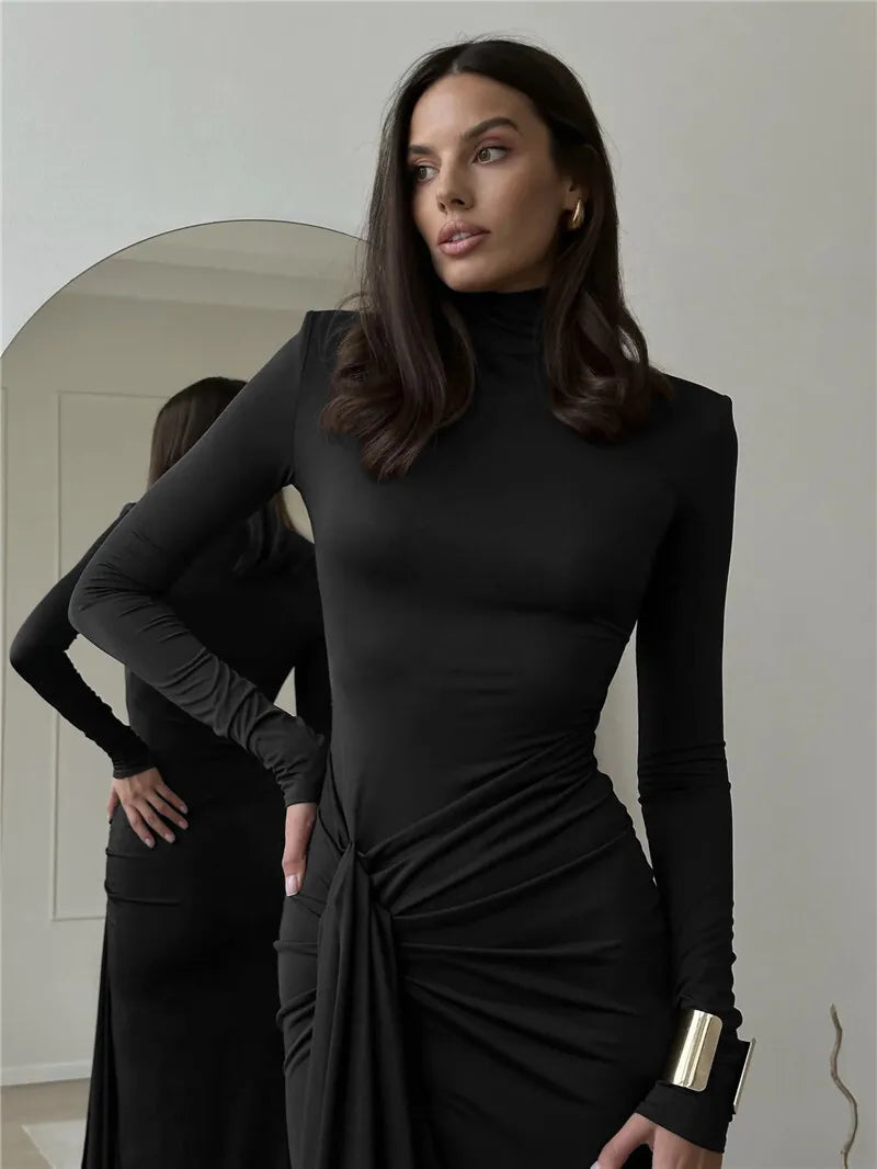 Abigail - Sexy Turtleneck Bodycon Dress with Thigh High Split