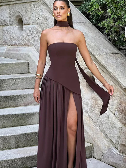 Valentina | Strapless Maxi Evening Dress with Scarf