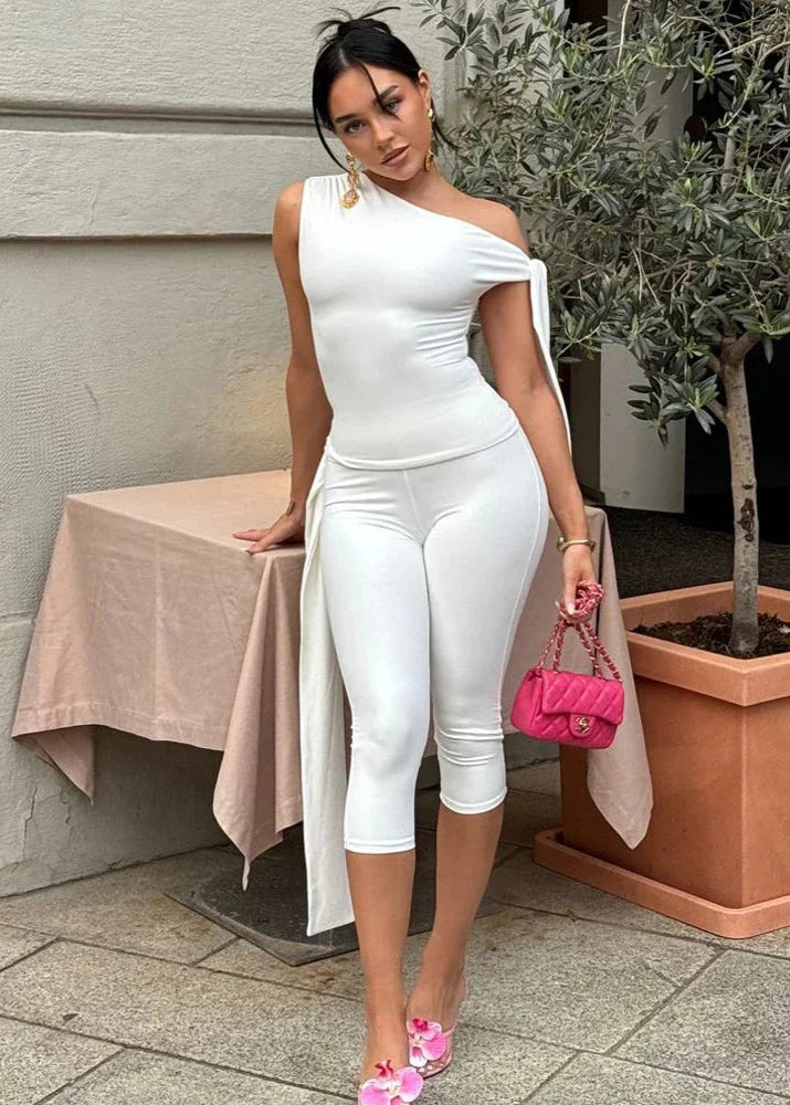 Scarlett™ - Stylish Monochrome Set - Top And High Waist Shorts Set