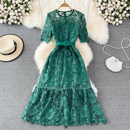 Flora - Stylish Floral Lace Midi Dress