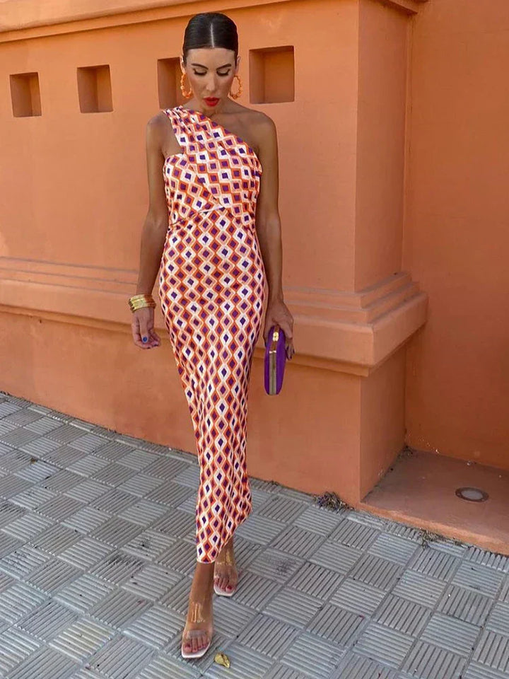 Elise | Colorful Asymmetric Neckline Dress