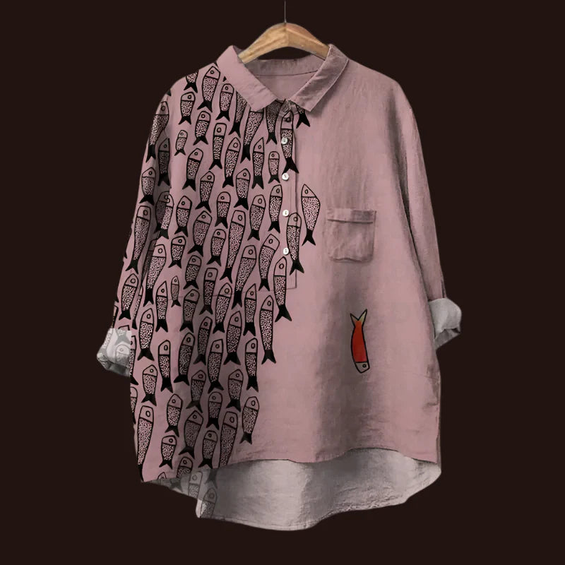 Lina™ - Comfortable Vintage Fish Print Shirt