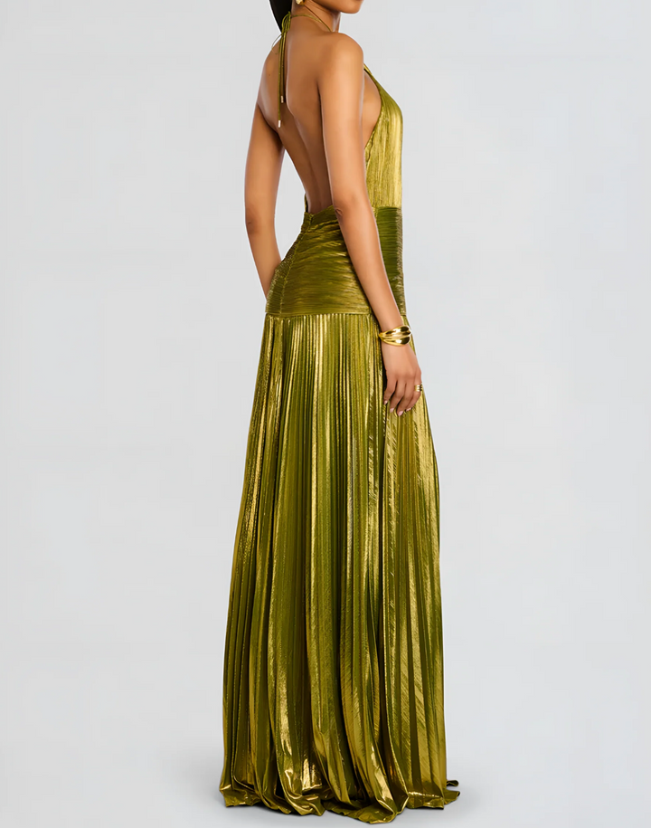 Thalia I Metallic Peridot Maxi Dress