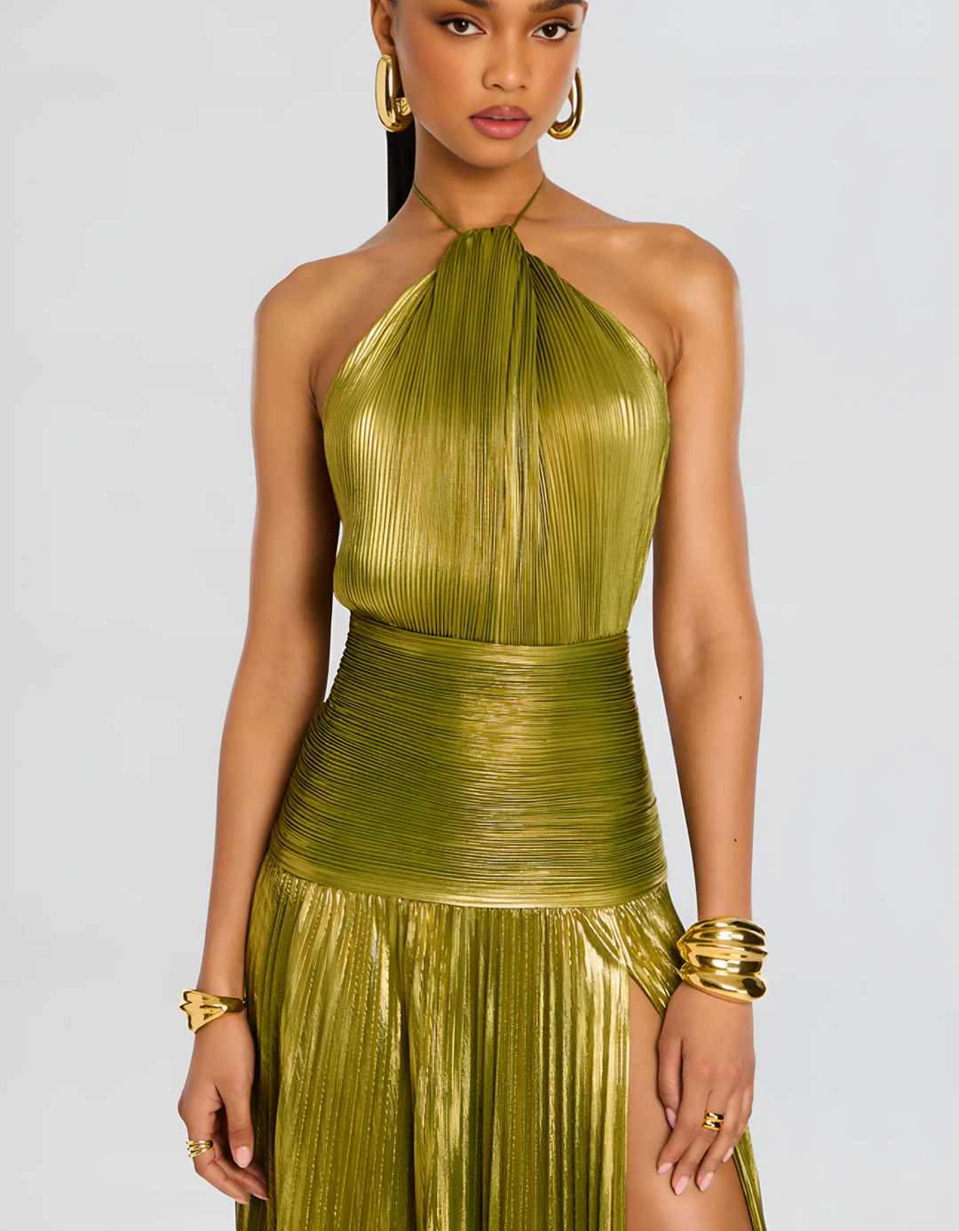 Thalia I Metallic Peridot Maxi Dress