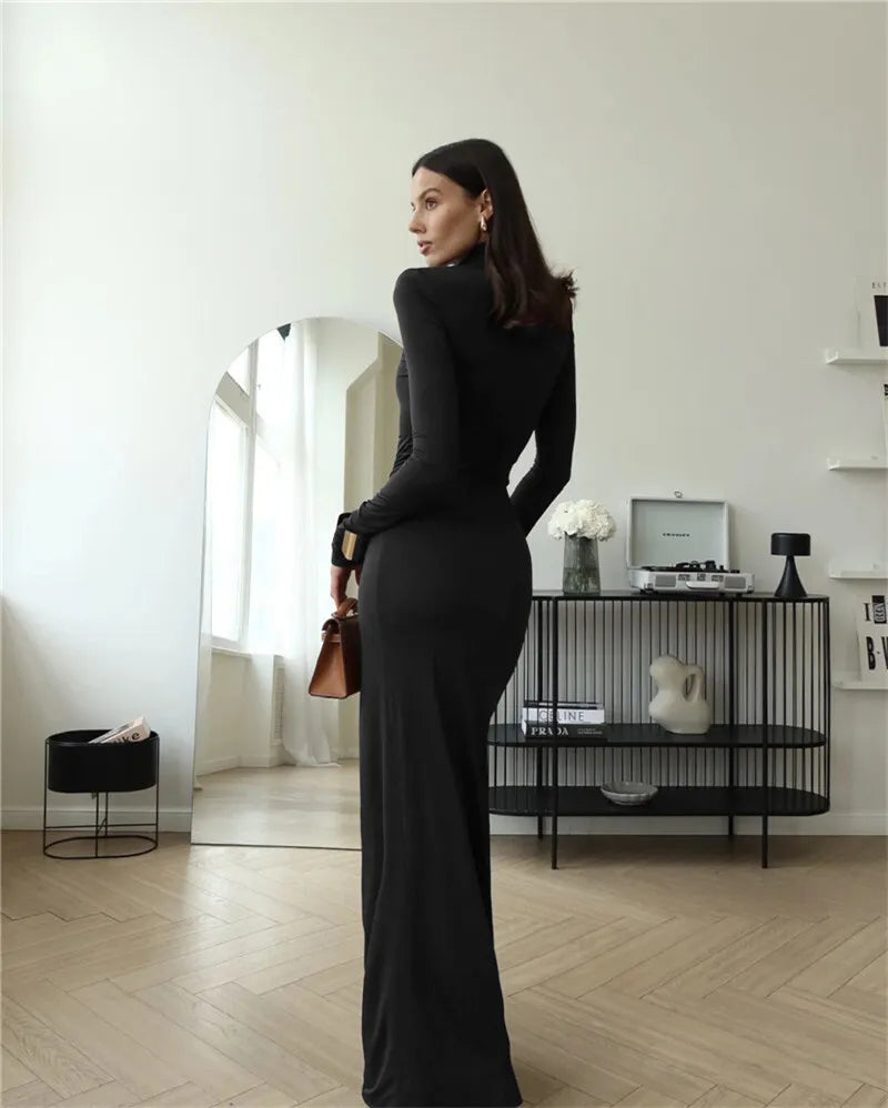 Abigail - Sexy Turtleneck Bodycon Dress with Thigh High Split