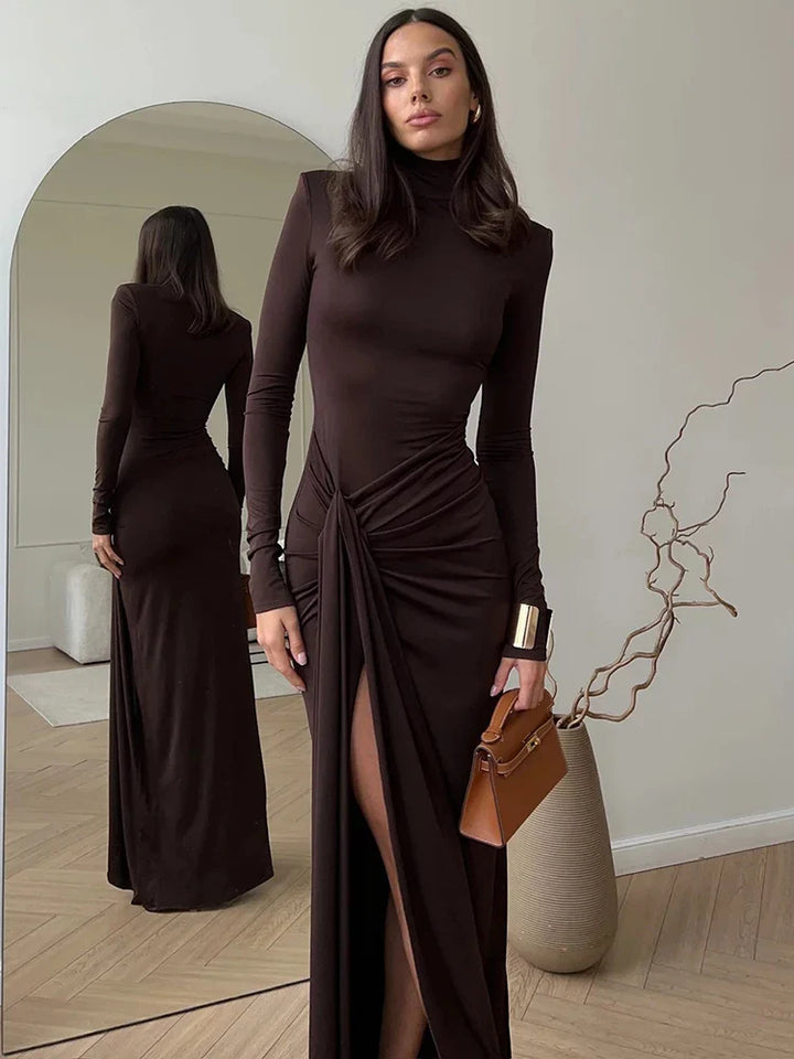 Abigail - Sexy Turtleneck Bodycon Dress with Thigh High Split