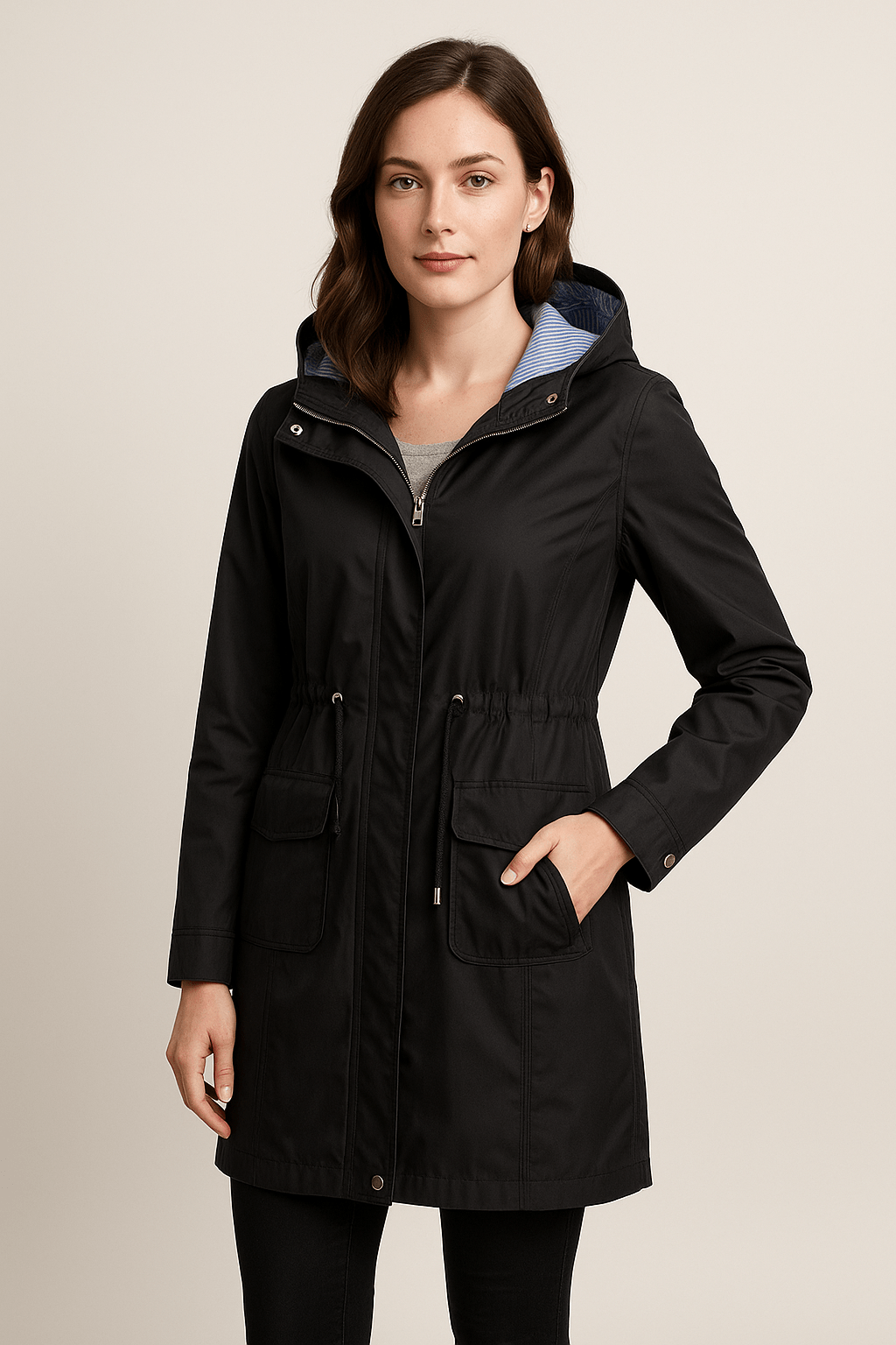 Anaya | Waterproof Over-Knee Hooded Trench Coat with Adjustable Fit