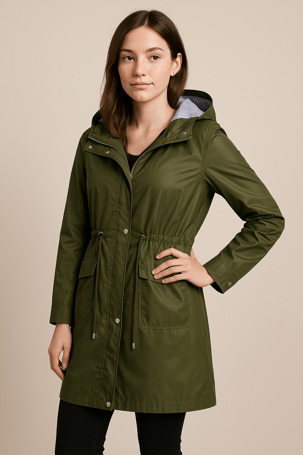 Anaya | Waterproof Over-Knee Hooded Trench Coat with Adjustable Fit