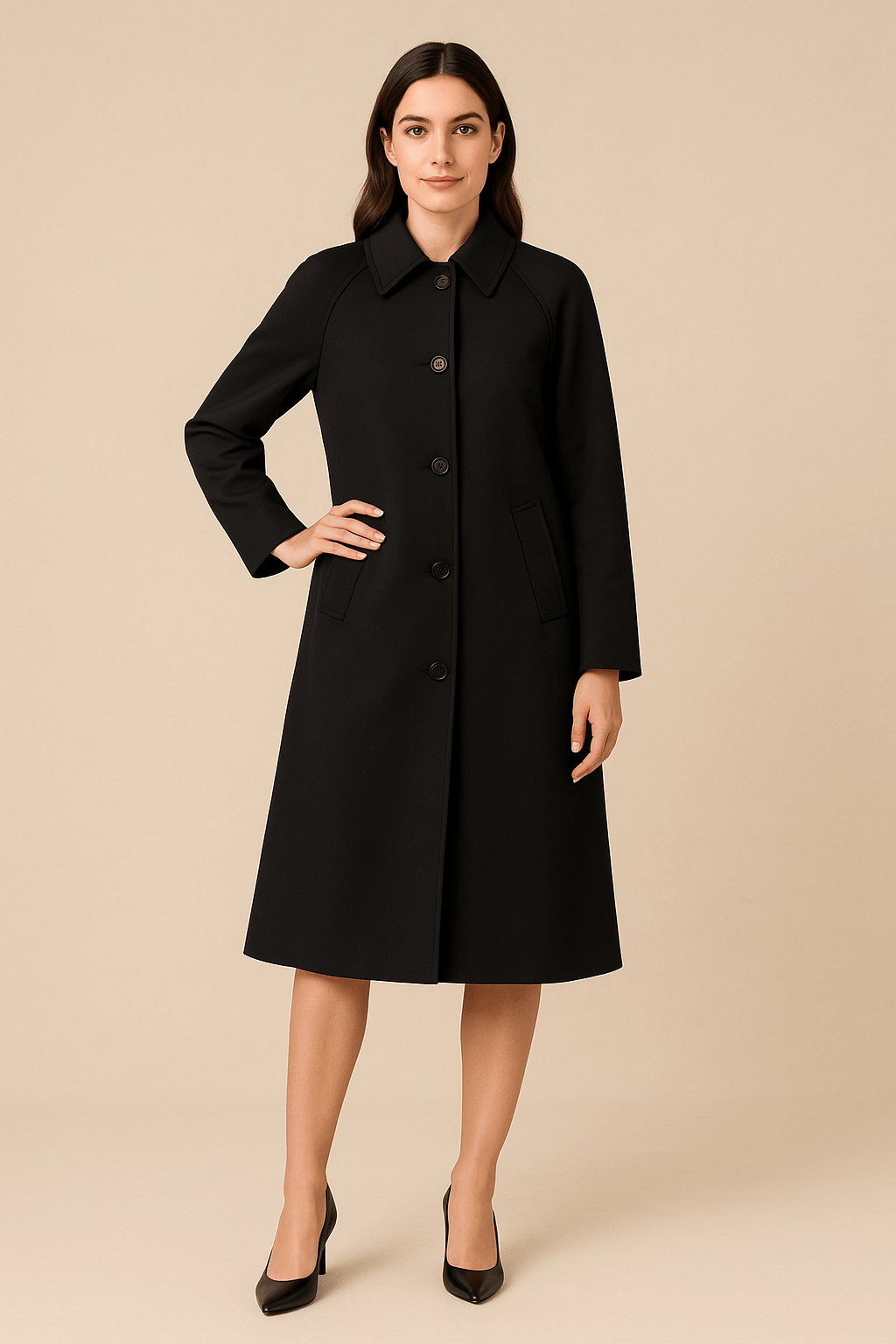 Carys | Long Trench Coat with Checked Inner Lining
