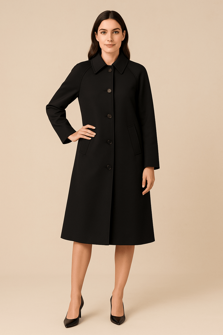 Carys | Long Trench Coat with Checked Inner Lining