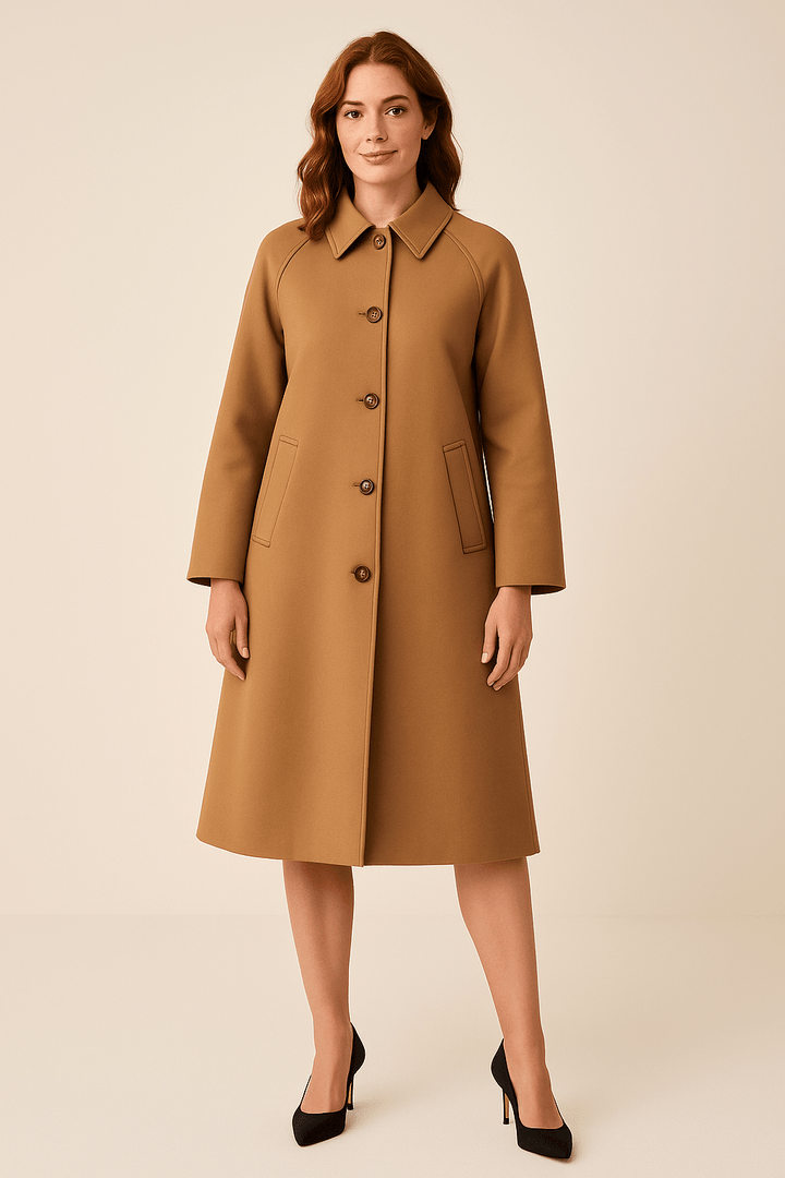 Carys | Long Trench Coat with Checked Inner Lining