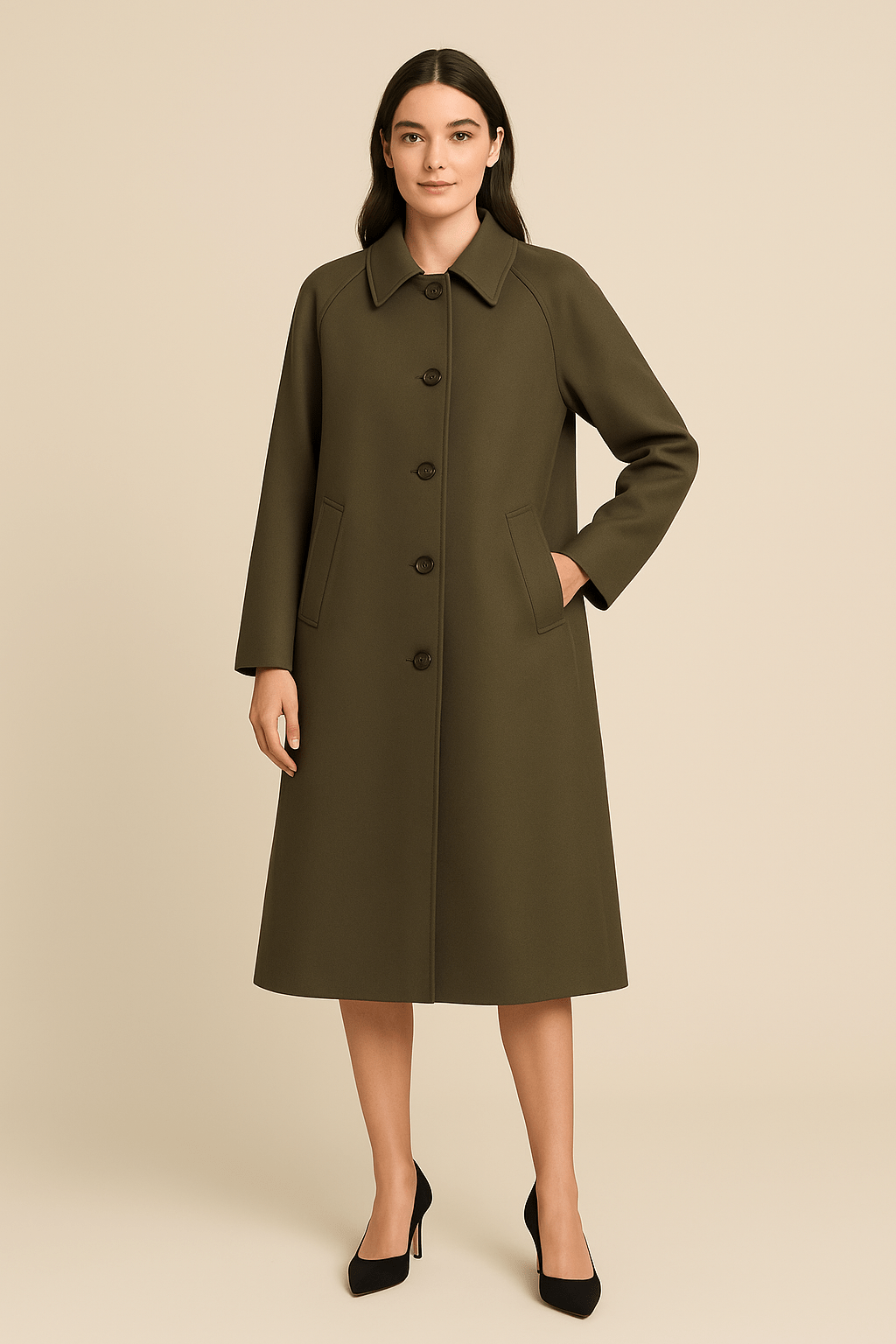 Carys | Long Trench Coat with Checked Inner Lining