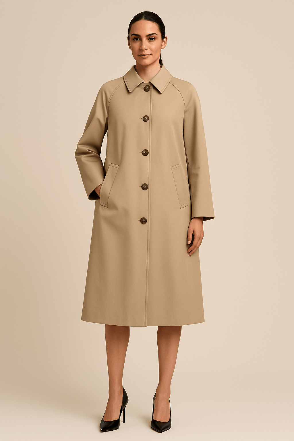 Carys | Long Trench Coat with Checked Inner Lining
