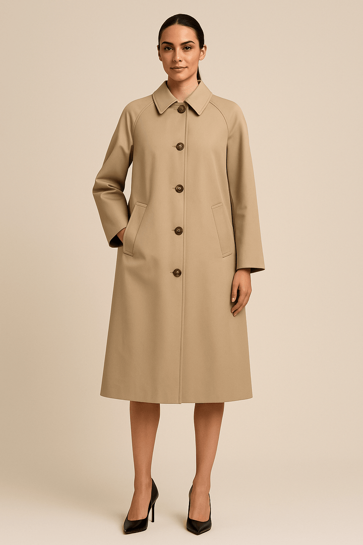 Carys | Long Trench Coat with Checked Inner Lining