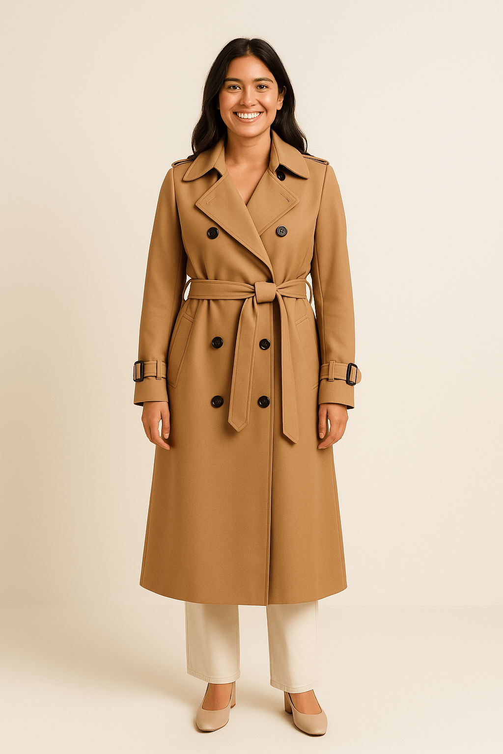 Camille | Double-Breasted Trench Coat – Belted Waist – Classic Fit