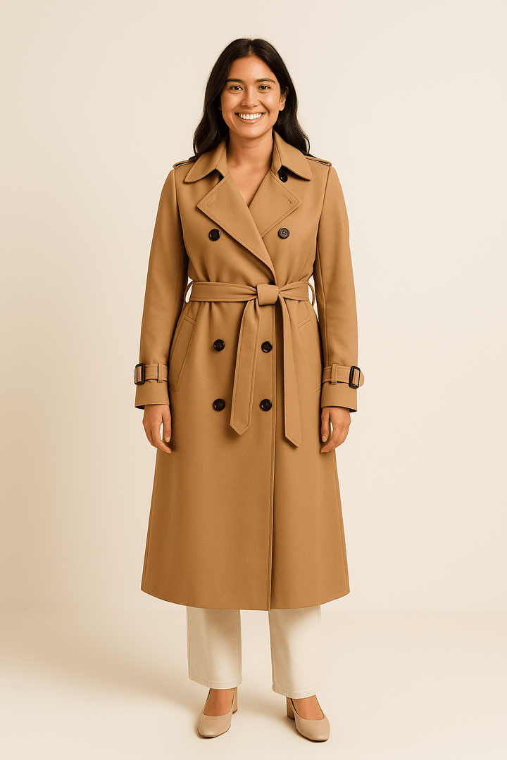 Camille | Double-Breasted Trench Coat – Belted Waist – Classic Fit
