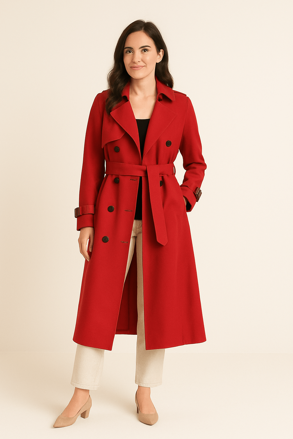 Camille | Double-Breasted Trench Coat – Belted Waist – Classic Fit