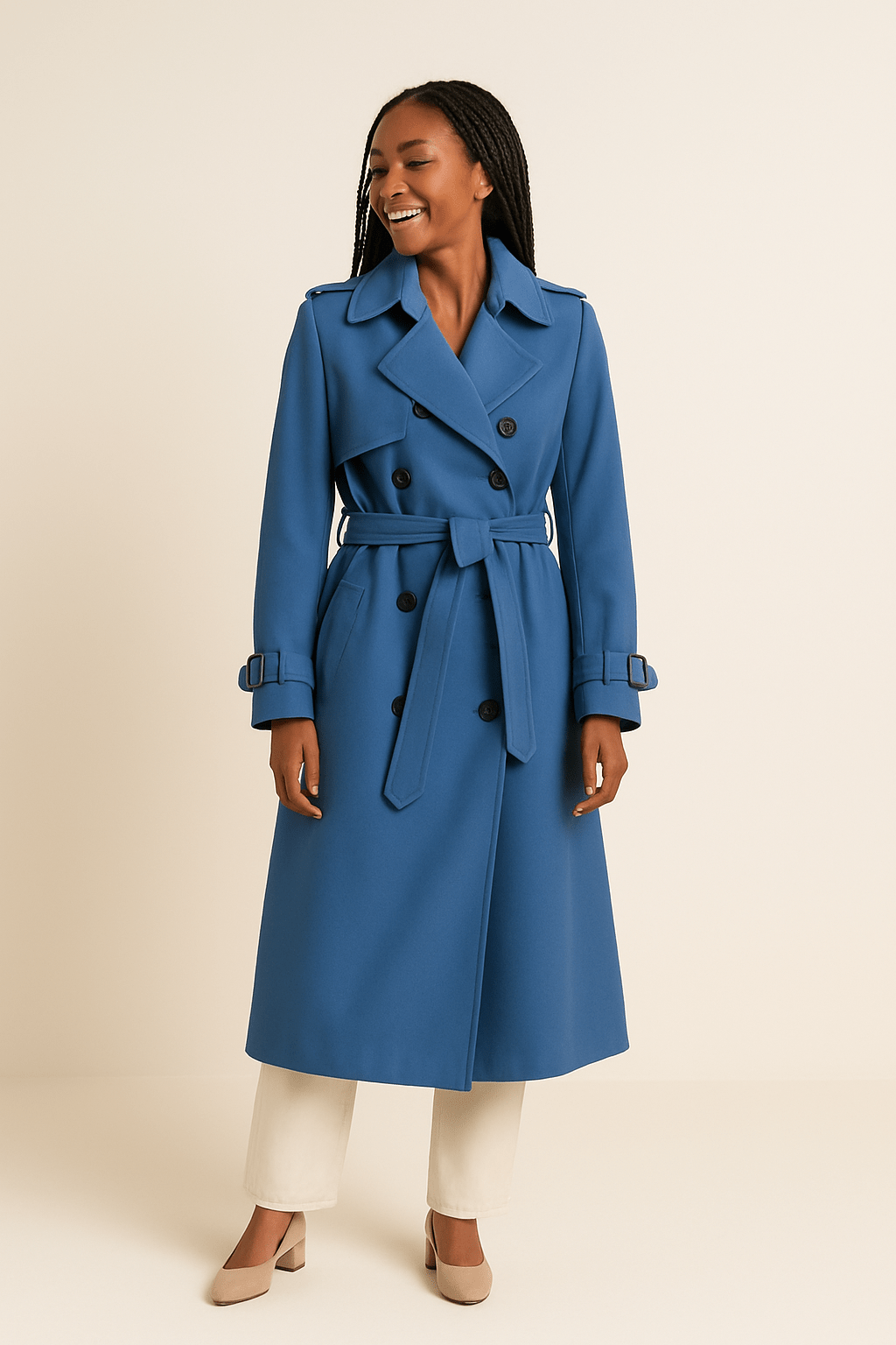 Camille | Double-Breasted Trench Coat – Belted Waist – Classic Fit